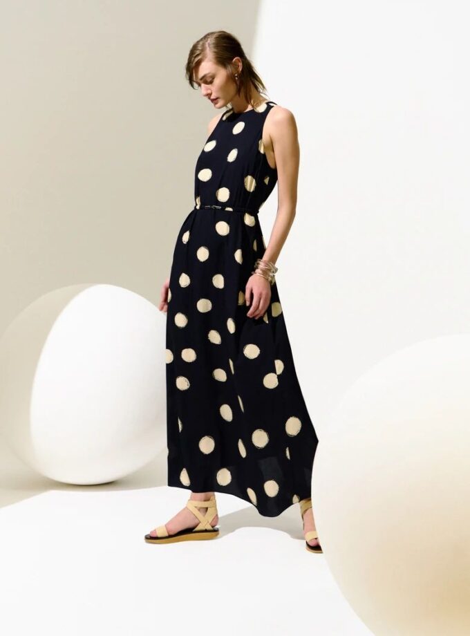 VESTIDO LONGO EM ESTAMPA POA COM UM CINTO