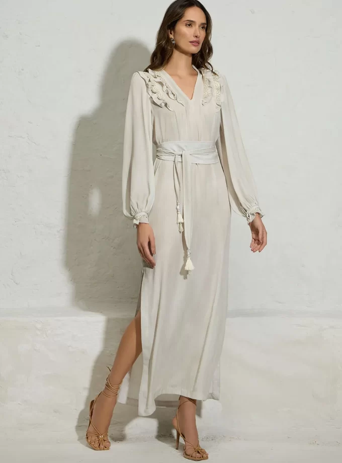 VESTIDO LONGO ESTAMPA GREGA BORDADA