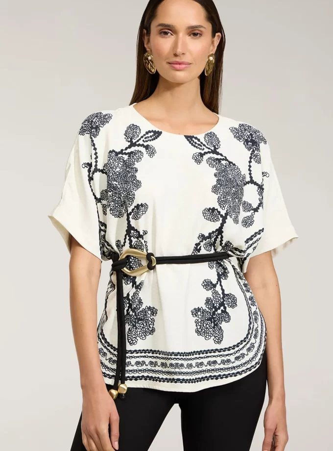 BLUSA MANGA CURTA BORDADO TRICO