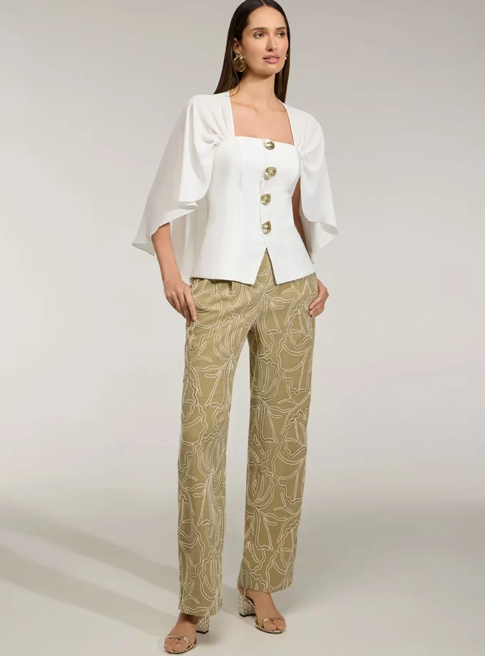 CALÇA TECIDO BORDADO