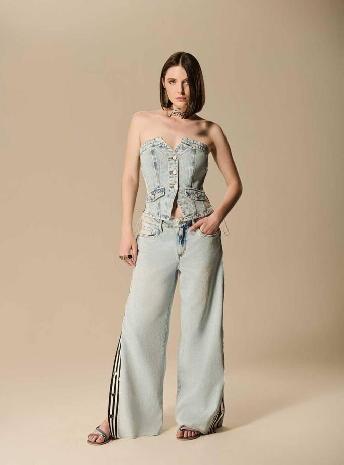 CALCA JEANS LISTRAS LATERAIS