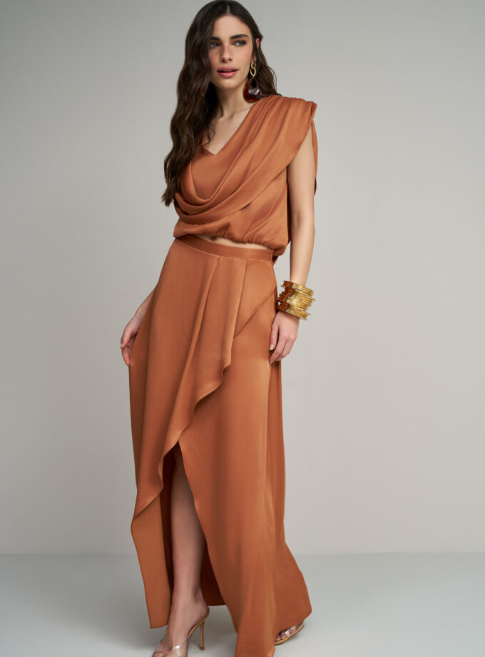 CONJUNTO BLUSA DEGAGE COM SAIA TRANSPASSADA