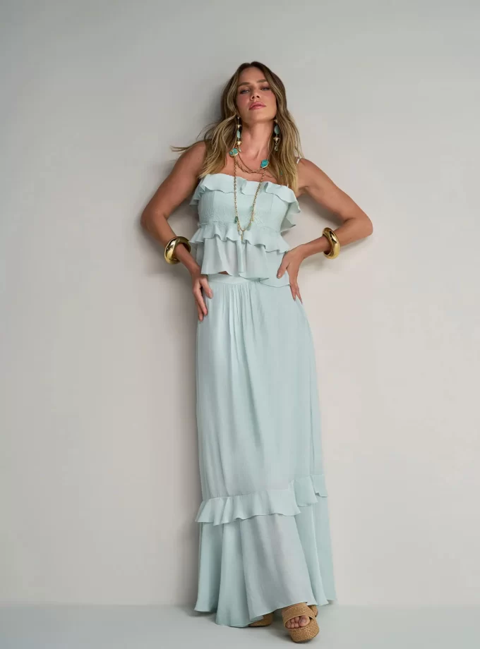 CONJUNTO BLUSA ALCINHA  E SAIA FLUIDA