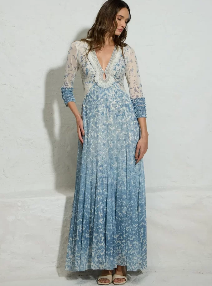 VESTIDO LONGO TULE PALA BORDADA