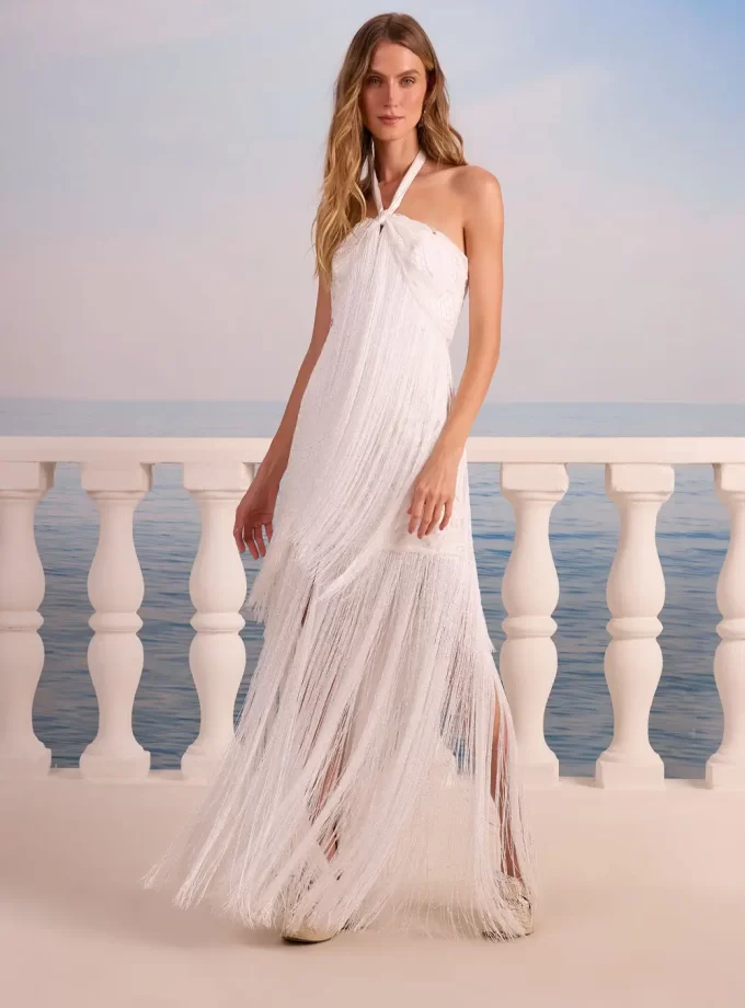 VESTIDO LONGO FRANJAS PAETE