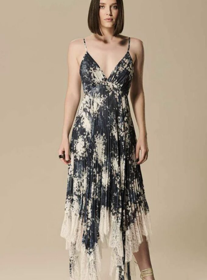 VESTIDO PLISSADO ESTAMPA ESSENCE BLUE