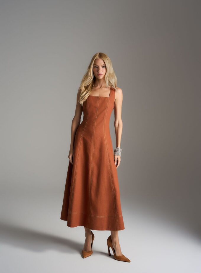 VESTIDO PESPONTOS LINHO